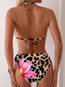 SHEIN Swim 2pcs/Set Zebra Print V-Neck Bikini Swimsuit For Summer Beach Vacation - Multicolor - View 2