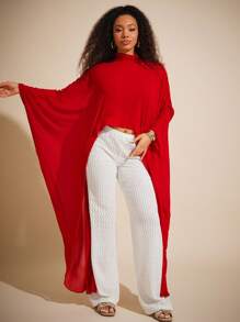 Vixey 薄纱垂袖露背斗篷式上衣，波西米亚风，适合春季、夏季穿着，也适合复活节、夏季上衣、7月4日美国独立日等场合，可作披肩穿着。 - 紅色 - 查看 4