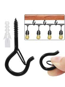 SHEIN 10/20/30/40pcs Metal Spring Q Hook Black S-Hooks With Clasp Anti-Wind Screw Plant/Light Hooks Home Bathroom Decor Bathroom Organizer Summer - Black - View 1