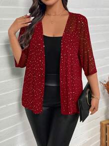 SHEIN LUNE Plus Size Women Rhinestone Embellished Mesh Sheer Jacket Thanksgiving Women New Years Women Winter Dresses Winter Women Rave,Christmas Women Sequin Top Birthday For Women New Years Dress Women New Years Eve Going Out Tops Women, Office Wear, New Years Women, Party, Business Casual Woman, Old Money Style,Valentine,Love/Lover