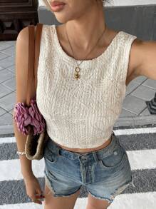 SHEIN Frenchy Women's Solid Color Backless Knot Back Round Neck Casual Camisole,Rave Top
