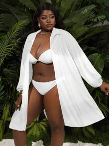 Slaydiva Camicia larga con maniche a lanterna, stile casual, adatta alle taglie forti, stile resort