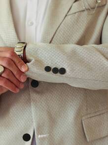 Manfinity Mode Manfinity AFTRDRK Men's Jacquard Single-Button Blazer,Men's Casual Jacquard Texture Peaked Lapel Suit Jacket, Metal Star Chain Pendant, Suitable For Party Gathering Business Clothing - Apricot - View 7