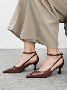 CUCCOO BIZCHIC Pointed Toe Adjustable Buckle Design Fashion High Heel Pumps For Women For Christmas - Brown - View 3