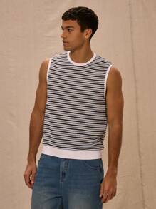 Musero Knit Striped Fitted Sleeveless Tank Top Spring Summer - Baby Blue - View 1