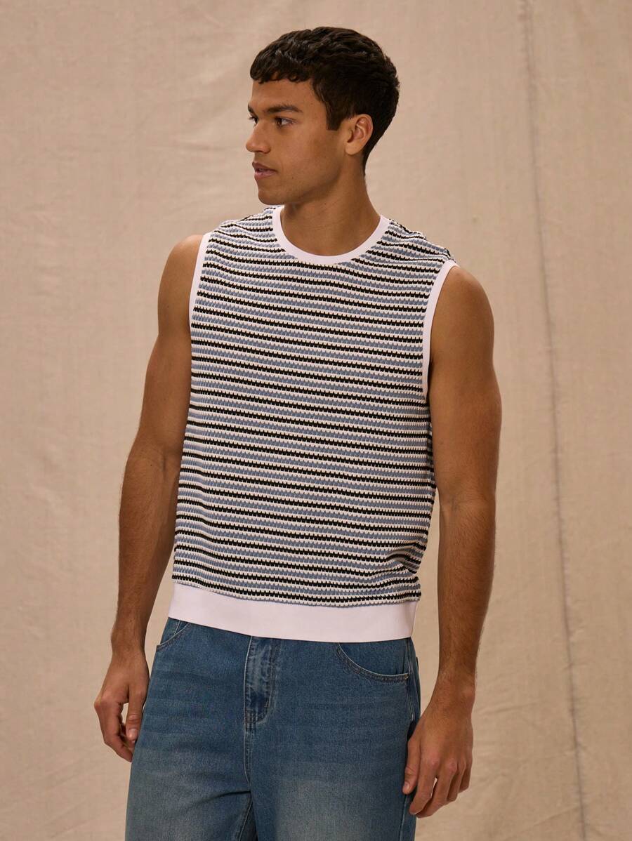 Musero Knit Striped Fitted Sleeveless Tank Top Spring Summer - Baby Blue - View 1