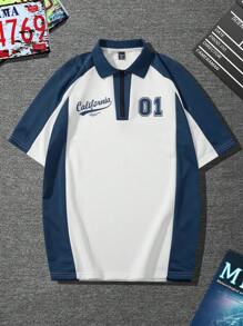 Manfinity Campus Court 宽松版型男式插肩袖字母印花 Polo 衫 - 彩色 - 查看 3