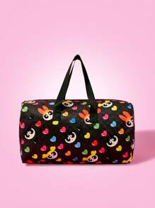 THE POWERPUFF GIRLS X SHEIN 花朵、泡泡、毛茛印花大容量可折叠旅行袋 - 彩色 - 查看 2