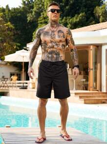 Manfinity Swimmode Men's Simple Front Button Pocket Beach Shorts, Casual Vacation - Multicolor - View 4