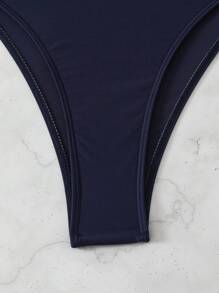 Swim Lushoire Traje de baño de una pieza con estampado floral elegante para mujer, bañador de vacaciones azul marino - Azul Marino - Ver 6