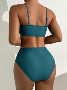 SHEIN Swim Women's Fashionable Vacation Colorblock Detachable Strap Swimsuit Set For Summer - Multicolor - View 2