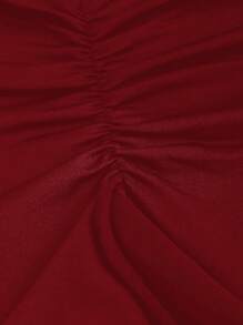 Sweetra 女士纯色简约日常露肩连衣裙，带有垂坠感，Y2K 服装节日派对生日礼服圣诞节节日派对礼服，适合新年服装长款女装 - 紅色 - 查看 5