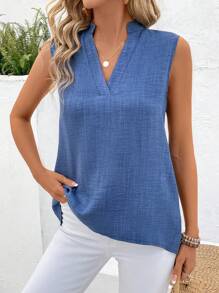 EMERY ROSE Áo cánh không tay màu trơn tối giản cho nữ, phù hợp cho mùa hè - Màu xanh lam - Xem 5