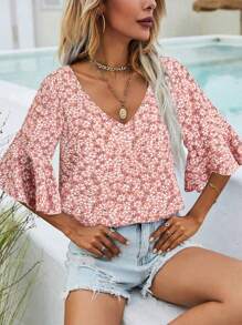 Breezaya 女式 V 领碎花短袖衬衫，简约时尚，适合夏季