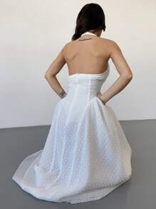 Firerie Damen V-Ausschnitt Midikleid im Jacquard-Blumenmuster mit Trägerhalter, geeignet für Weihnachten, Valentinstag, Konzerte, Aufführungen, Dates, Partys, Hochzeiten, sexy, elegant, Büro, Schulanfang, Urlaub - Blau - Übersicht 4
