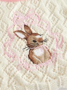 ROMWE Kawaii Women Rabbit & Butterfly Embroidered Cute Knit Sweater - Apricot - View 2