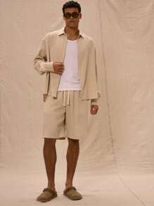 Musero 超大号纽扣衬衫，仅限春夏复活节 - 卡其色 - 查看 5