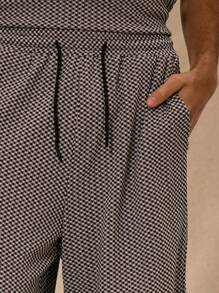 Musero Drawstring Waist Textured Shorts Only For Spring Summer Easter - Black and White - View 5