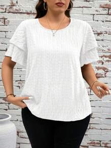 SHEIN Clasi Plus Size Solid Color Short Sleeve Round Neck T-Shirt, Minimalist Fashion Suitable For Summer - White - View 3