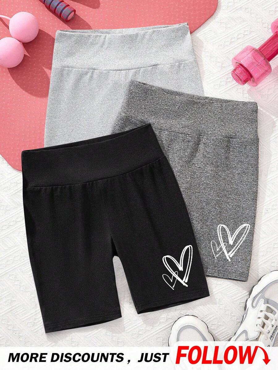 SHEIN Leap Crew 適合春夏季的青少年女孩簡約心形圖案打底褲 - 彩色 - 查看 1