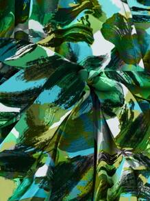 SHEIN LUNE Court Retro  Women Plus Size Ruched Waist Cinched Waist Fashion Print Long Dress - Green - View 4