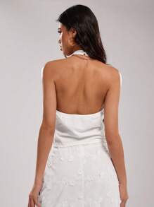 SHEIN BAE Women Elegant Summer White Seksi Chic Vacation Casual Solid Color Tie Front Camisole, Comfortable Top For Wedding,Brunch,Graduation & Parties - White - View 2