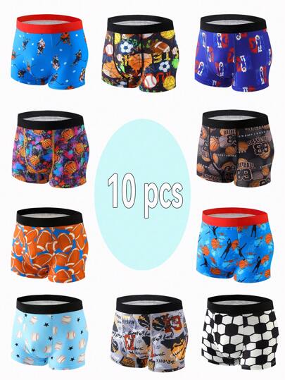 10pcs/Pack Toddler Boys Cartoon Print Underwear, With Video Game, Soccer, Football Prints Mother Day Gift Graduation Gift Summer Clothes