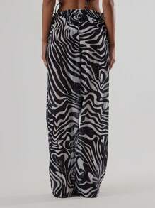 Musera Resort Zebra Print Loose Fit Trousers Vacation Summer Holiday Swim Ibiza Cover Up - Black and White - View 2
