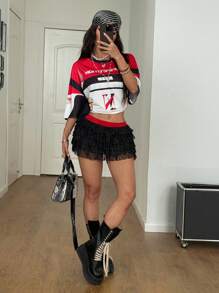 SHEIN EZwear 女士复古网眼蕾丝黑色半身裙