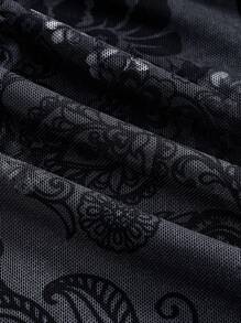 ROMWE Fairycore Summer Vacation Paisley Pattern Asymmetric Mesh Patchwork Hemline Women Tube Top - Black - View 3