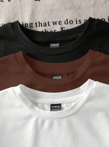 SHEIN EZwear 3 件套休闲简约 MLANO 英文文字印花圆领短袖短款 T 恤女款夏季 - 彩色 - 查看 5