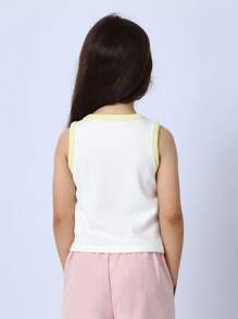 SUMWON Top sin mangas acanalado con detalle de mariposa para niñas, top básico casual y deportivo de verano, top de moda con ribete amarillo para uso diario