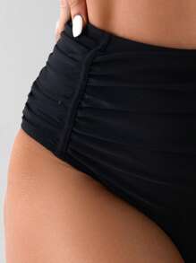 Swim Basics Women Summer Beach Solid Ruched Bikini Bottom - Black - View 5