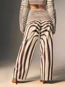 Denimoi Women's Striped Print Pocket Loose Wide Leg Casual Jeans - Dark Wash - View 4