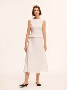 Chiquease 女式简约夏季服装褶皱无袖上衣和 A 字裙两件套，休闲百搭