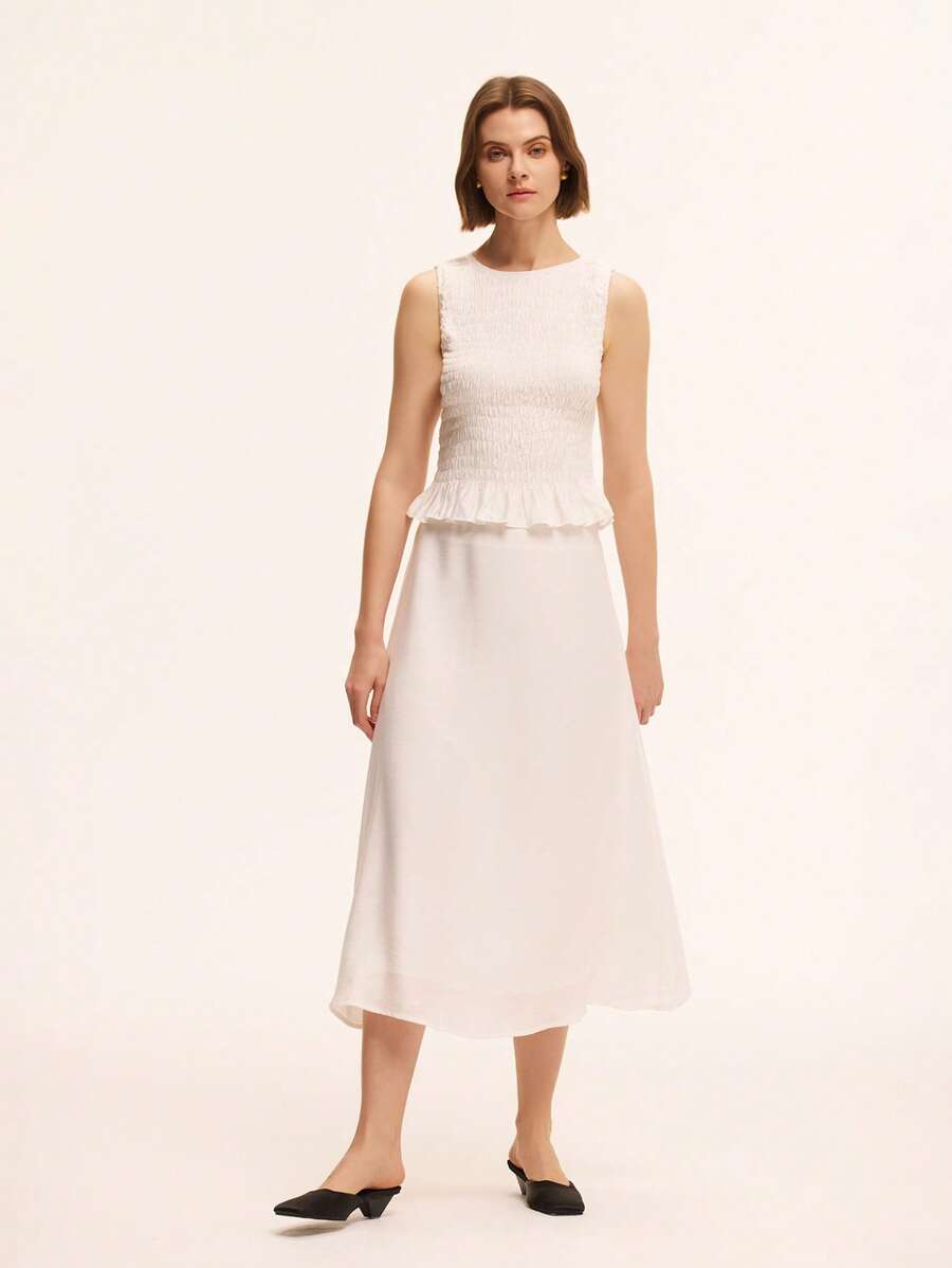 Chiquease 女式简约夏季服装褶皱无袖上衣和 A 字裙两件套，休闲百搭