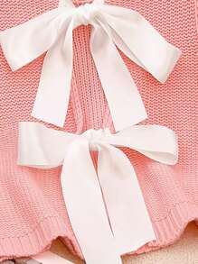 Elamini Áo len dệt kim thường ngày có trang trí nơ, Xuân/Hè - Hồng - Xem 4