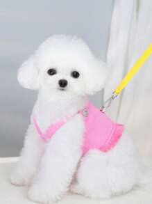 PETSIN Rose Red & Yellow Cute Casual Minimalist Dog Dress, Lightweight Breathable Pet Harness Dress, European & American Summer New Arrival - Rose Red - View 3