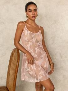 SHEIN Swim Women's Hollow Butterfly Crochet Pink Shrug, Cute & Fresh Style, Suitable For Spring/Summer, Beach, Resort, Party, Festival Women Dress Women Dresses Woman Dress Resort Dresses For Women Mesh Dress