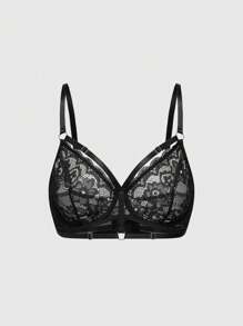 ROMWE Gothic Underwire Lace Triangle Cup Bra & Panty Lingerie Set - Black - View 7