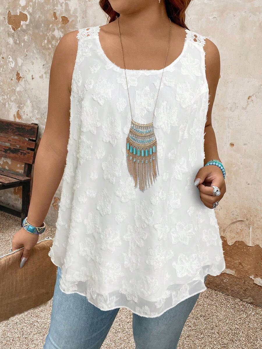 EMERY ROSE 大码女式度假提花撞色蕾丝宽松背心