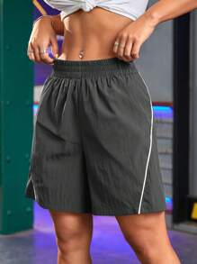 Streetz SHEIN Sport Women's Elastic Waist Wide Leg Loose Casual Sports Shorts - Grey - View 4