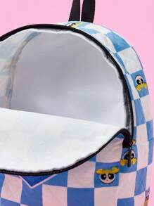 THE POWERPUFF GIRLS X SHEIN Fashionable Cute Plaid & Cartoon Bubbles Pattern Backpack - Multicolor - View 5
