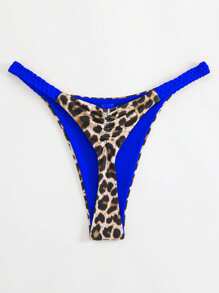 SHEIN Swim Women's 2025 Valentines Sexy Leopard Print Beach Drawstring Ruched G-String Bikini Bottoms, Summer