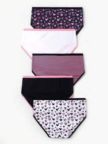 Set de 5 pantis suaves y cómodos para adolescentes con diseños de lazos, corazones y letras