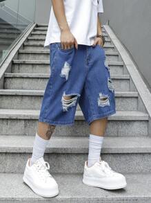 Manfinity EMRG Plus Size Men's Simple Casual Denim Shorts, Suitable For Summer Going Out Urban Hang Out Street Vacation