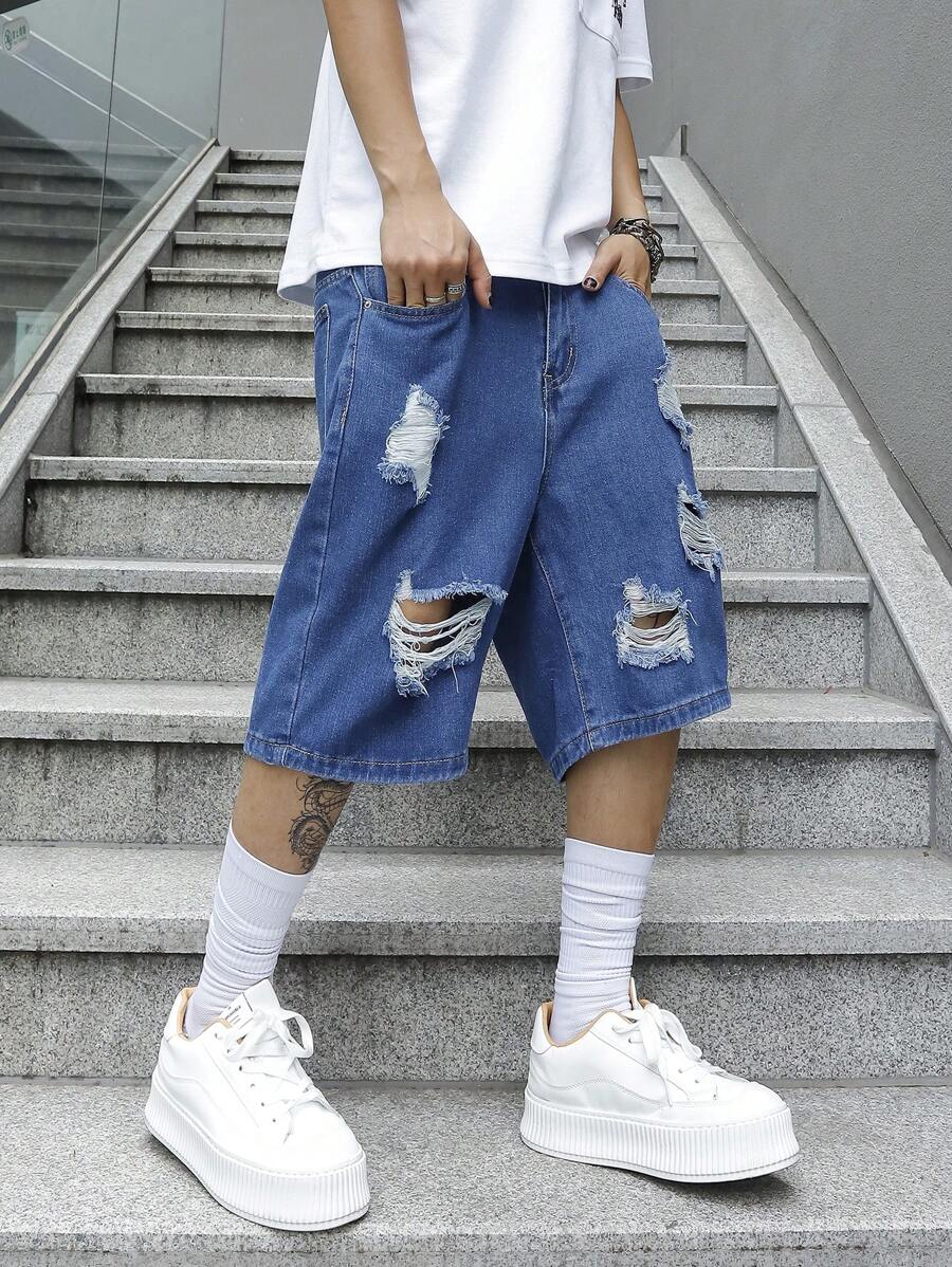 Manfinity EMRG Plus Size Men's Simple Casual Denim Shorts, Suitable For Summer Going Out Urban Hang Out Street Vacation