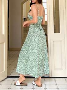 SHEIN EZwear 绿色女士编织无袖连衣裙，简约时尚，适合夏季 - 綠色 - 查看 2