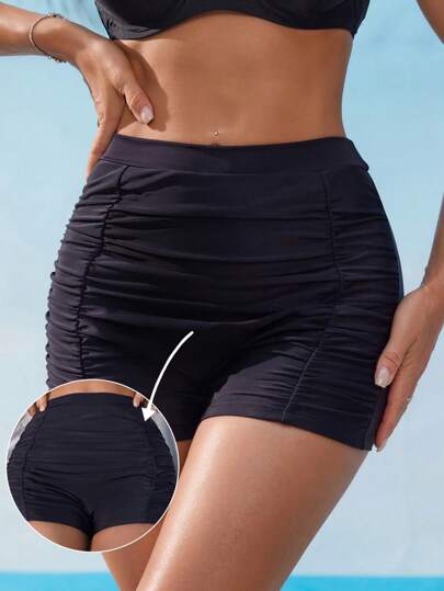 Swim Lushoire Women's Black Ruffled High Waisted Slimming Butt Lift Bikini Bottom, Casual Holiday Beach Swimwear, Spring & Summer New Arrival Swim Suits For Women High Waisted Women Skirts Swimwears For Woman High Waisted Woman Skirts Two Pieces Swimwear Women