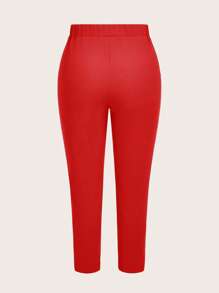 SHEIN LUNE Plus Size Solid Color High Waist Comfortable Pants, Fashionable For Summer - Red - View 2